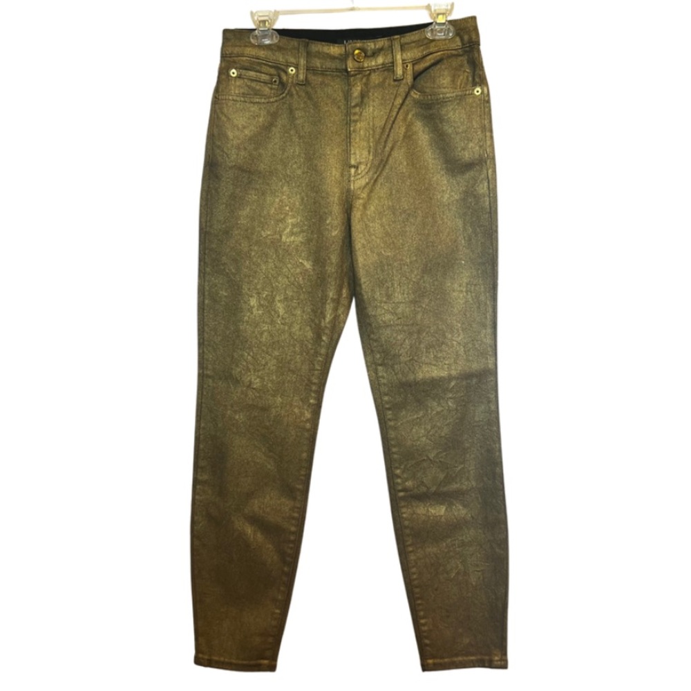 Ralph Lauren Women’s Metallic Gold high Rise Skinny Ankle stretch designer jeans